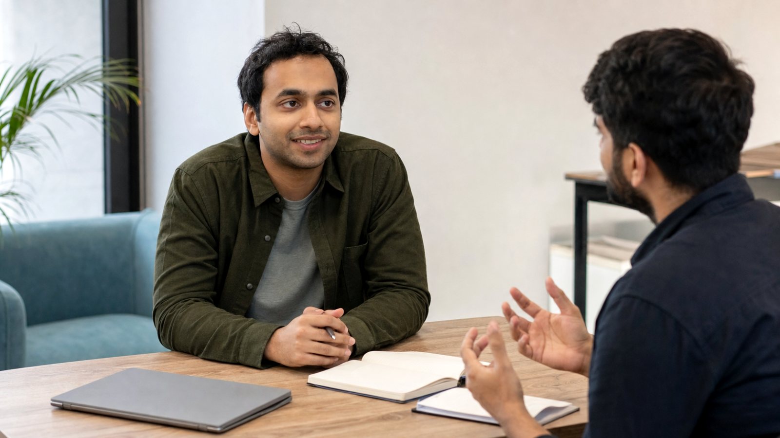 Raghav Mittal in a working conversation with a founder